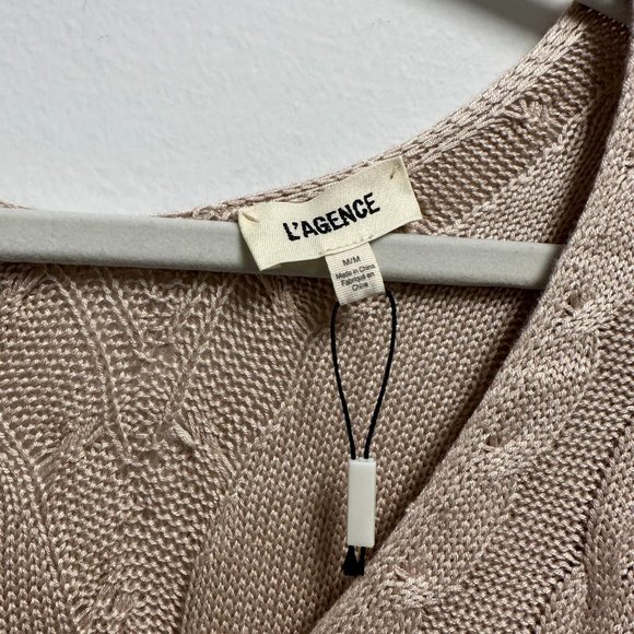 L'Agence Pia Soft Camel V-Neck Cable Knit Long Sleeve Sweater - Picture 3 of 4